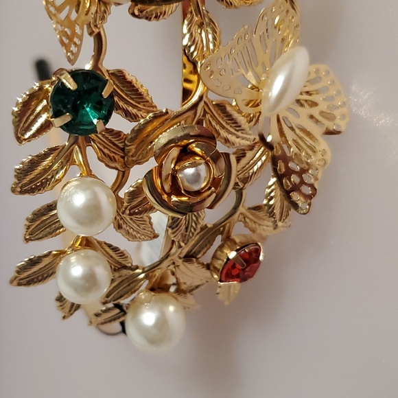 Goldtone Rhinestones faux pearls roses and butterflies headband NWT wedding prom - Picture 6 of 9
